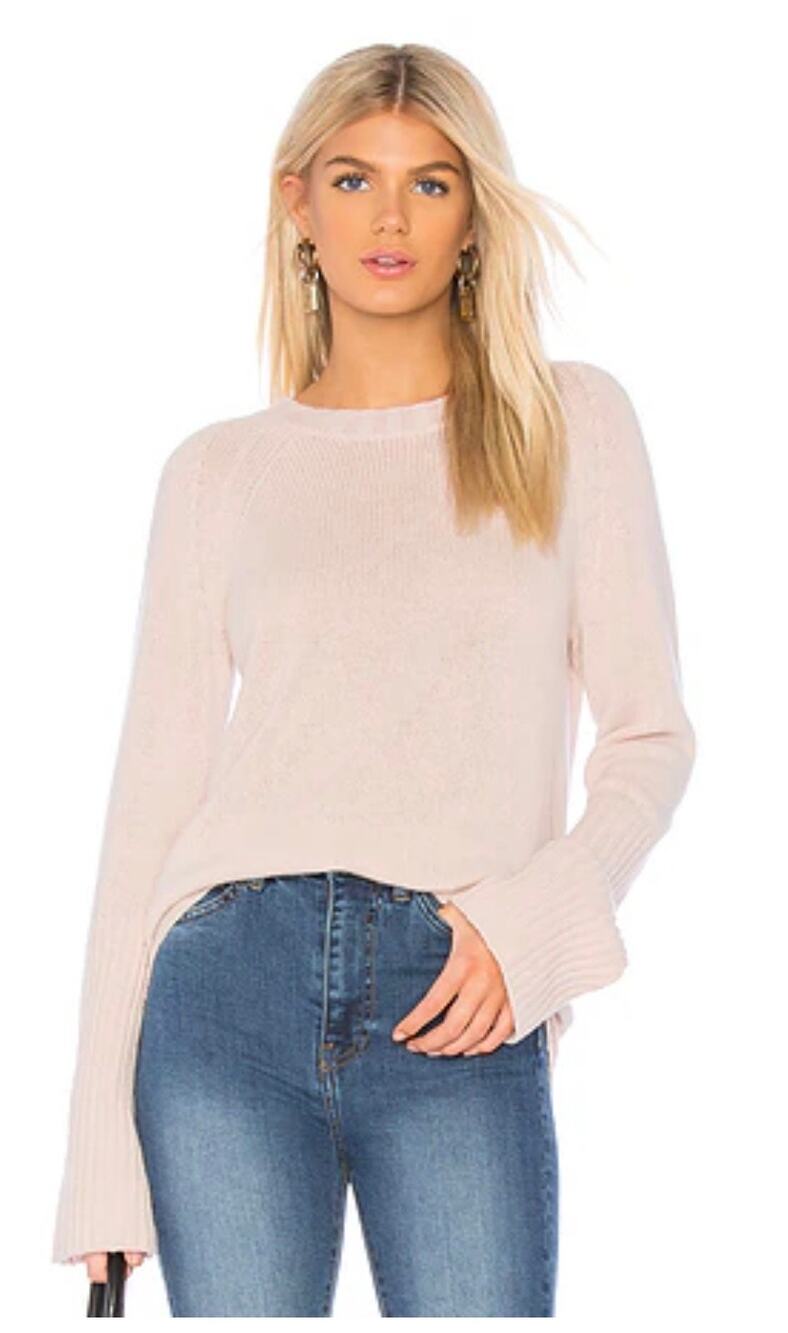360 Cashmere Maikee Ribbed Knit Trim Sweater in Blush Pink - S